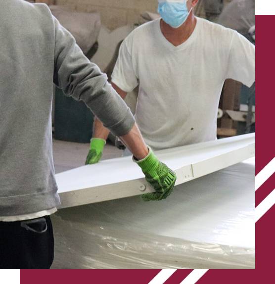 wood door workers moving a wooden door